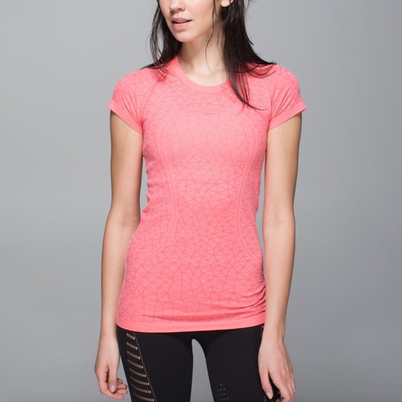 Lululemon Run: Swiftly Tech Short Sleeve Crew, Heathered Electric Coral - Picture 1 of 4